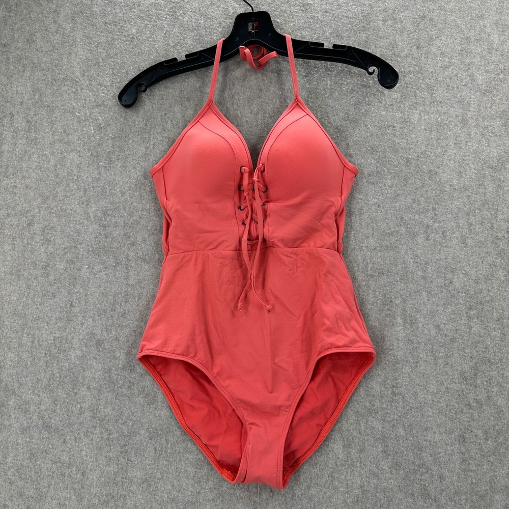 JETS Swimsuit Women 8 Coral Lace Up Halter One Piece Australia Jessika Allen